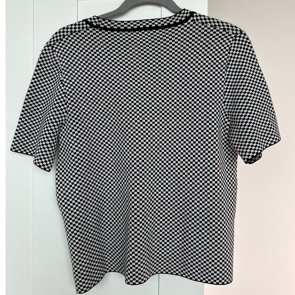 Adrianna Papell Black & White Knit Crew Neck Jacquard Cap Sleeve, Size S, NWT - Picture 2 of 6